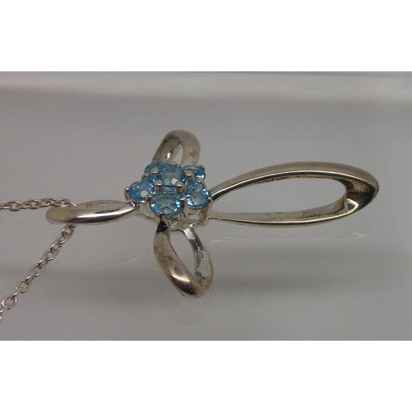 Vintage Sterling Silver Blue Topaz Flower Slide Cross Pendant Necklace Chain - Picture 6 of 10